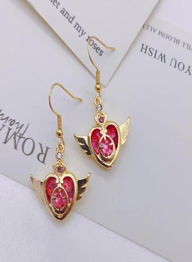 POYAMUSE Lovely Heart and Crown Crystal Dangle Earrings - Sweet Cosplay Jewelry for Women-heart - Image 3